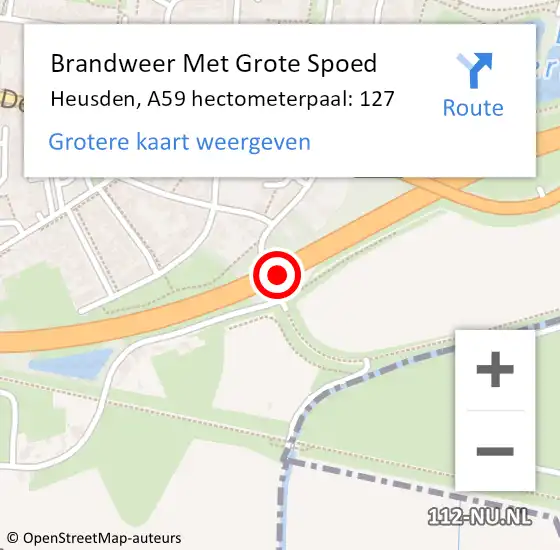 Locatie op kaart van de 112 melding: Brandweer Met Grote Spoed Naar Heusden, A59 hectometerpaal: 127 op 6 juli 2024 10:48