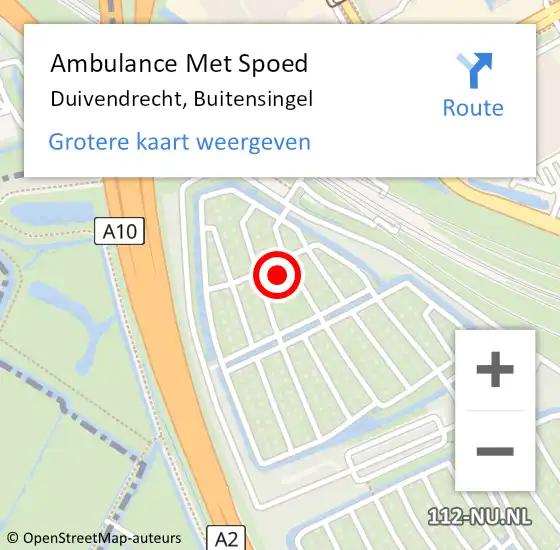 Locatie op kaart van de 112 melding: Ambulance Met Spoed Naar Duivendrecht, Buitensingel op 6 juli 2024 10:54