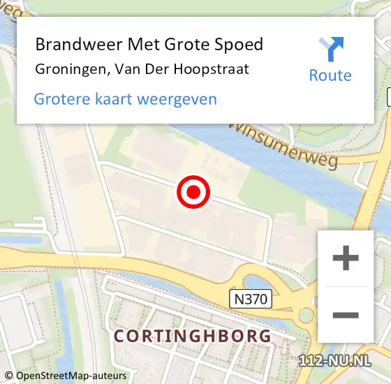 Locatie op kaart van de 112 melding: Brandweer Met Grote Spoed Naar Groningen, Van Der Hoopstraat op 12 oktober 2014 02:23