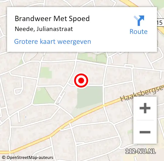 Locatie op kaart van de 112 melding: Brandweer Met Spoed Naar Neede, Julianastraat op 6 juli 2024 11:34