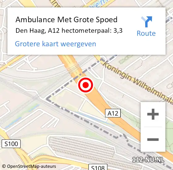 Locatie op kaart van de 112 melding: Ambulance Met Grote Spoed Naar Den Haag, A12 hectometerpaal: 3,3 op 6 juli 2024 11:35