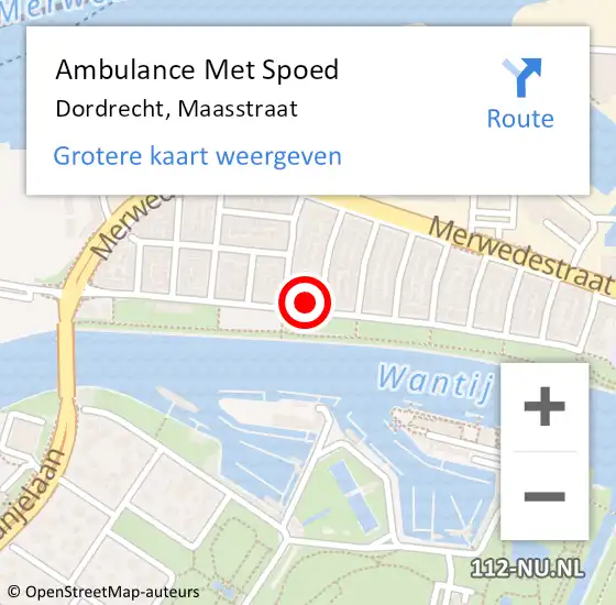 Locatie op kaart van de 112 melding: Ambulance Met Spoed Naar Dordrecht, Maasstraat op 6 juli 2024 11:38