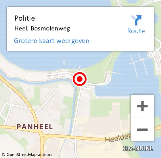 Locatie op kaart van de 112 melding: Politie Heel, Bosmolenweg op 6 juli 2024 11:54