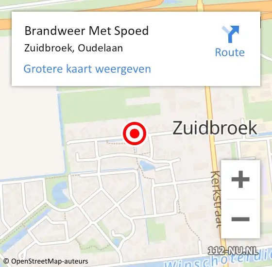 Locatie op kaart van de 112 melding: Brandweer Met Spoed Naar Zuidbroek, Oudelaan op 6 juli 2024 11:55