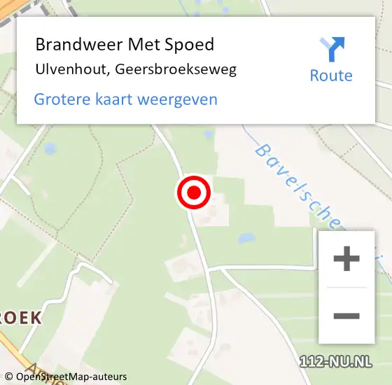 Locatie op kaart van de 112 melding: Brandweer Met Spoed Naar Ulvenhout, Geersbroekseweg op 6 juli 2024 11:55