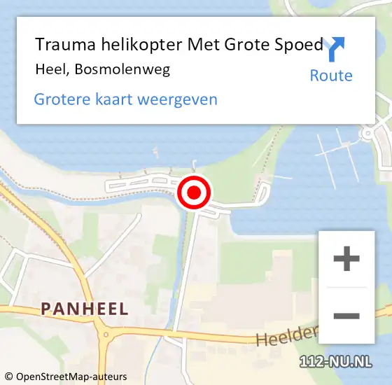 Locatie op kaart van de 112 melding: Trauma helikopter Met Grote Spoed Naar Heel, Bosmolenweg op 6 juli 2024 11:57