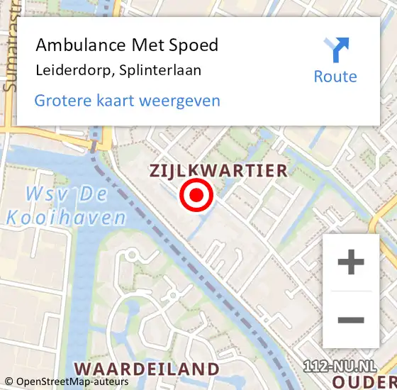 Locatie op kaart van de 112 melding: Ambulance Met Spoed Naar Leiderdorp, Splinterlaan op 6 juli 2024 12:06