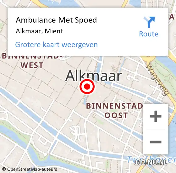 Locatie op kaart van de 112 melding: Ambulance Met Spoed Naar Alkmaar, Mient op 6 juli 2024 12:13