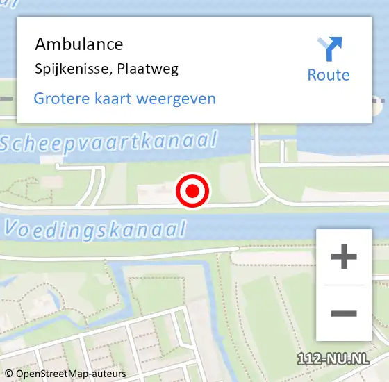 Locatie op kaart van de 112 melding: Ambulance Spijkenisse, Plaatweg op 6 juli 2024 12:25