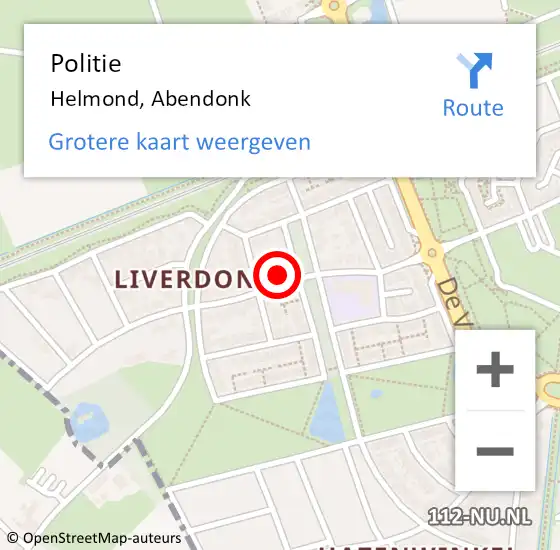 Locatie op kaart van de 112 melding: Politie Helmond, Abendonk op 6 juli 2024 12:30