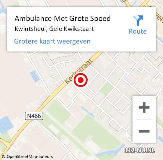 Locatie op kaart van de 112 melding: Ambulance Met Grote Spoed Naar Kwintsheul, Gele Kwikstaart op 6 juli 2024 12:40