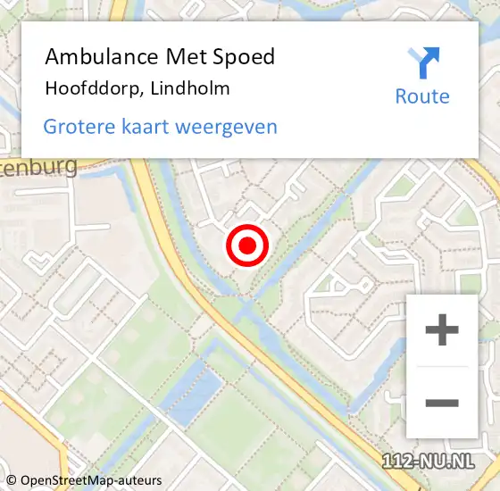 Locatie op kaart van de 112 melding: Ambulance Met Spoed Naar Hoofddorp, Lindholm op 6 juli 2024 12:47