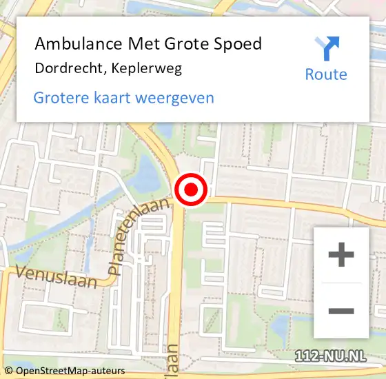 Locatie op kaart van de 112 melding: Ambulance Met Grote Spoed Naar Dordrecht, Keplerweg op 6 juli 2024 12:57