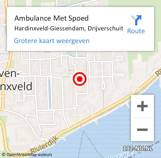 Locatie op kaart van de 112 melding: Ambulance Met Spoed Naar Hardinxveld-Giessendam, Drijverschuit op 6 juli 2024 13:07