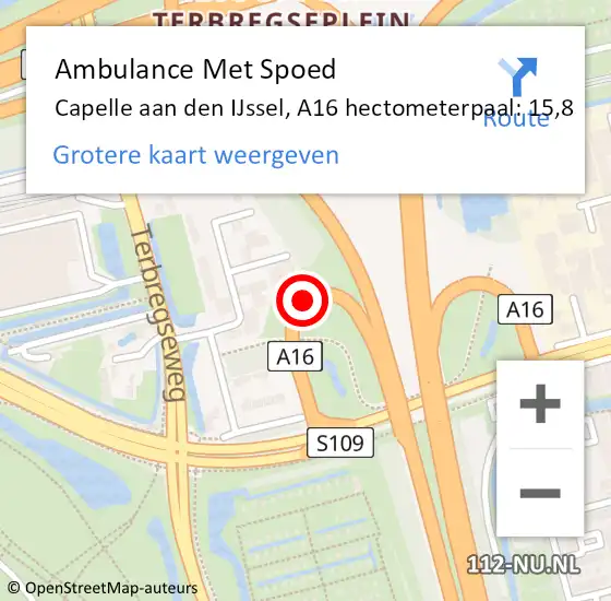 Locatie op kaart van de 112 melding: Ambulance Met Spoed Naar Capelle aan den IJssel, A16 hectometerpaal: 15,8 op 6 juli 2024 13:08