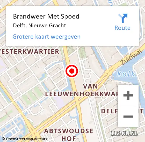 Locatie op kaart van de 112 melding: Brandweer Met Spoed Naar Delft, Nieuwe Gracht op 6 juli 2024 13:23