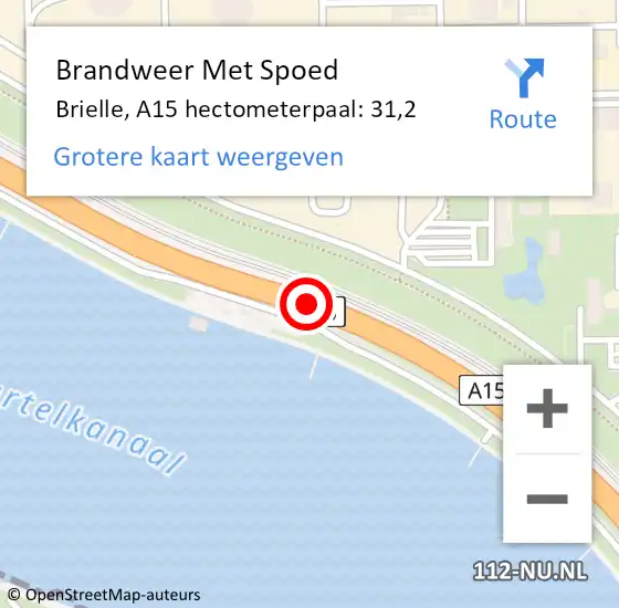 Locatie op kaart van de 112 melding: Brandweer Met Spoed Naar Brielle, A15 hectometerpaal: 31,2 op 6 juli 2024 13:28