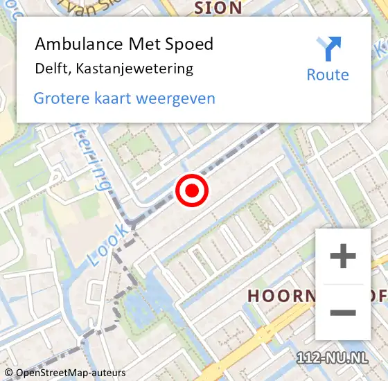 Locatie op kaart van de 112 melding: Ambulance Met Spoed Naar Delft, Kastanjewetering op 6 juli 2024 13:42