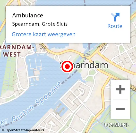 Locatie op kaart van de 112 melding: Ambulance Spaarndam, Grote Sluis op 6 juli 2024 13:47