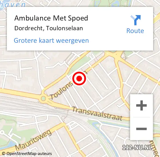 Locatie op kaart van de 112 melding: Ambulance Met Spoed Naar Dordrecht, Toulonselaan op 6 juli 2024 14:02