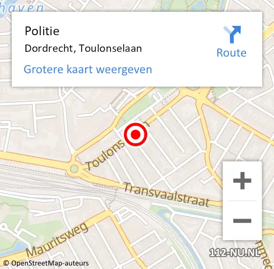 Locatie op kaart van de 112 melding: Politie Dordrecht, Toulonselaan op 6 juli 2024 14:02