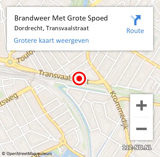 Locatie op kaart van de 112 melding: Brandweer Met Grote Spoed Naar Dordrecht, Transvaalstraat op 6 juli 2024 14:15