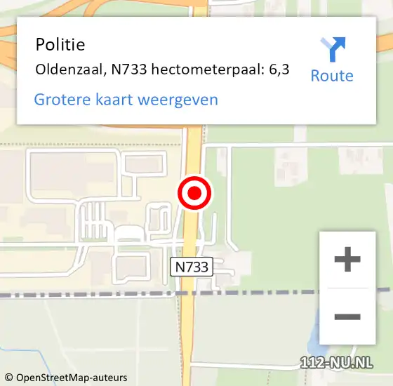 Locatie op kaart van de 112 melding: Politie Oldenzaal, N733 hectometerpaal: 6,3 op 6 juli 2024 14:18