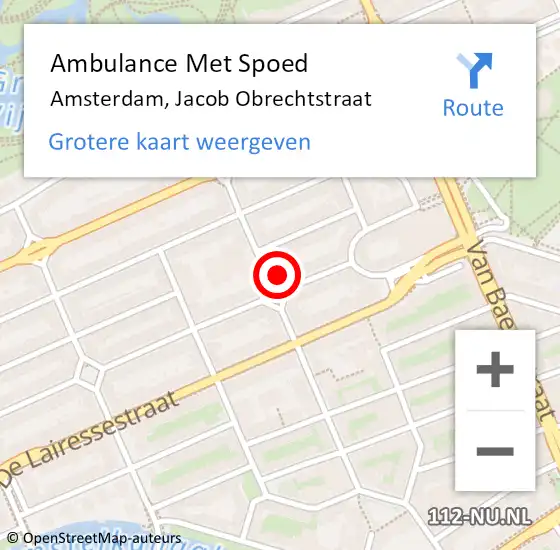 Locatie op kaart van de 112 melding: Ambulance Met Spoed Naar Amsterdam, Jacob Obrechtstraat op 6 juli 2024 14:20