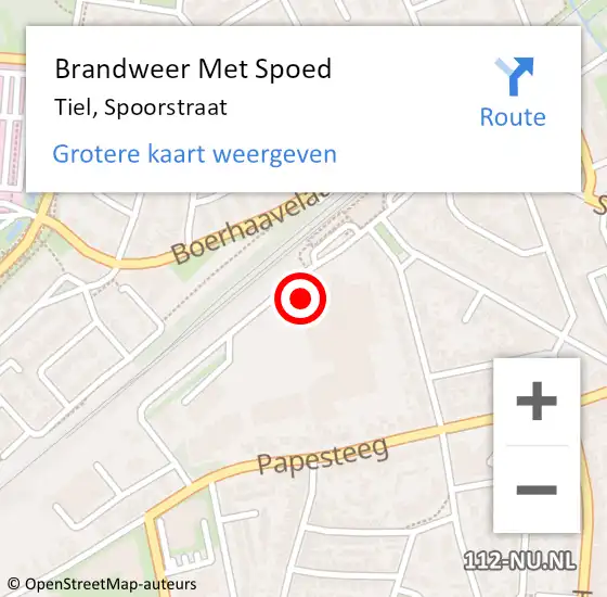 Locatie op kaart van de 112 melding: Brandweer Met Spoed Naar Tiel, Spoorstraat op 6 juli 2024 14:21