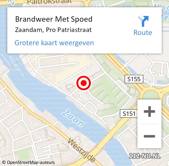 Locatie op kaart van de 112 melding: Brandweer Met Spoed Naar Zaandam, Pro Patriastraat op 6 juli 2024 14:29