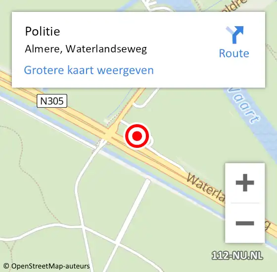 Locatie op kaart van de 112 melding: Politie Almere, Waterlandseweg op 6 juli 2024 14:34