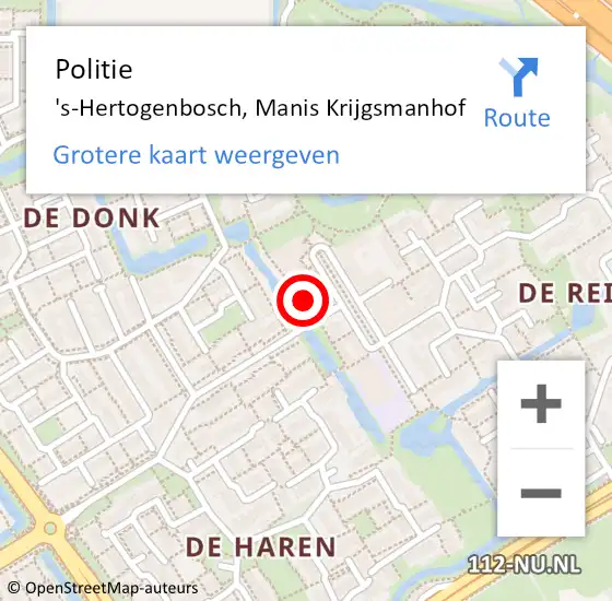 Locatie op kaart van de 112 melding: Politie 's-Hertogenbosch, Manis Krijgsmanhof op 6 juli 2024 14:34