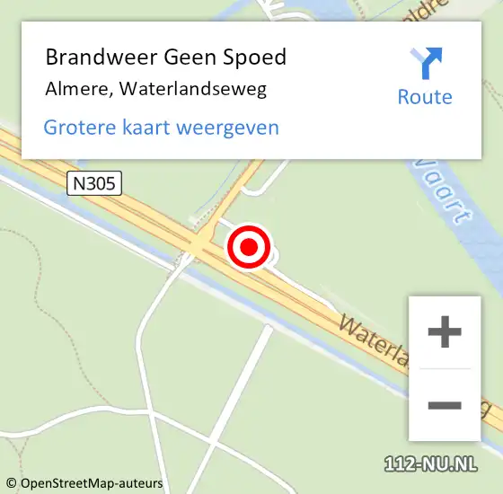 Locatie op kaart van de 112 melding: Brandweer Geen Spoed Naar Almere, Waterlandseweg op 6 juli 2024 14:38