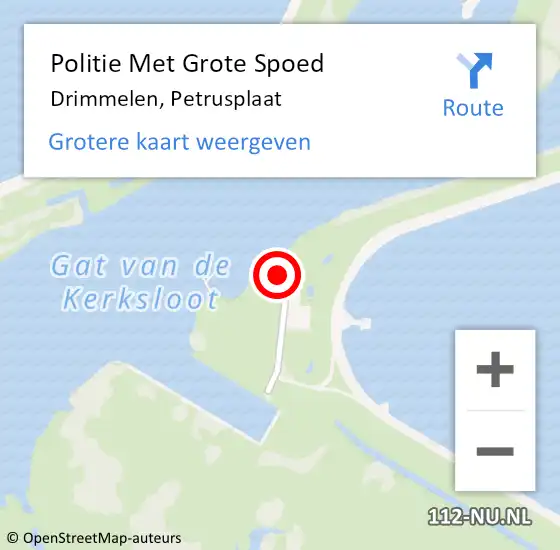 Locatie op kaart van de 112 melding: Politie Met Grote Spoed Naar Drimmelen, Petrusplaat op 6 juli 2024 14:48