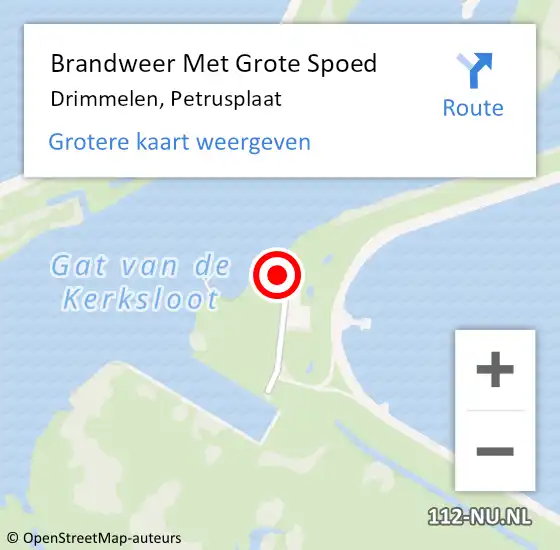 Locatie op kaart van de 112 melding: Brandweer Met Grote Spoed Naar Drimmelen, Petrusplaat op 6 juli 2024 14:50