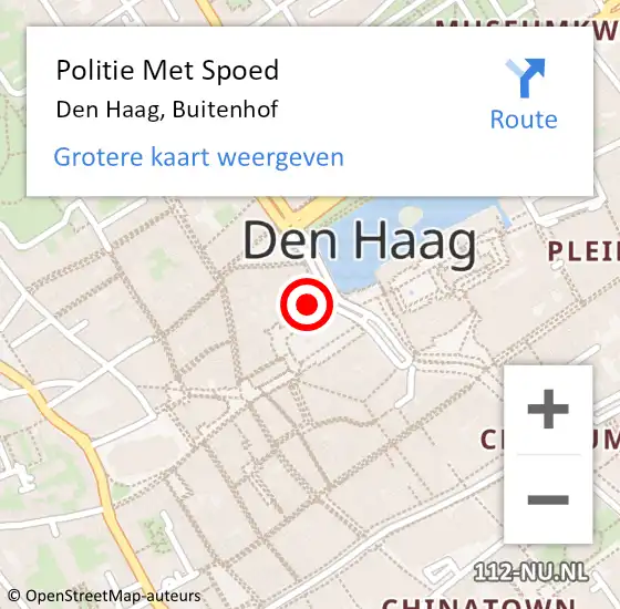 Locatie op kaart van de 112 melding: Politie Met Spoed Naar Den Haag, Buitenhof op 6 juli 2024 14:50