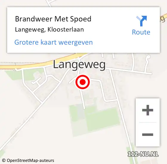 Locatie op kaart van de 112 melding: Brandweer Met Spoed Naar Langeweg, Kloosterlaan op 6 juli 2024 14:51