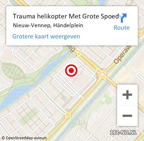 Locatie op kaart van de 112 melding: Trauma helikopter Met Grote Spoed Naar Nieuw-Vennep, Händelplein op 6 juli 2024 14:51