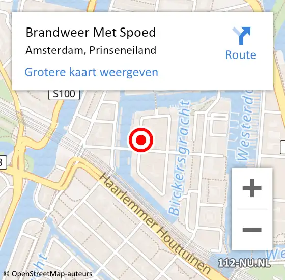 Locatie op kaart van de 112 melding: Brandweer Met Spoed Naar Amsterdam, Prinseneiland op 6 juli 2024 14:53