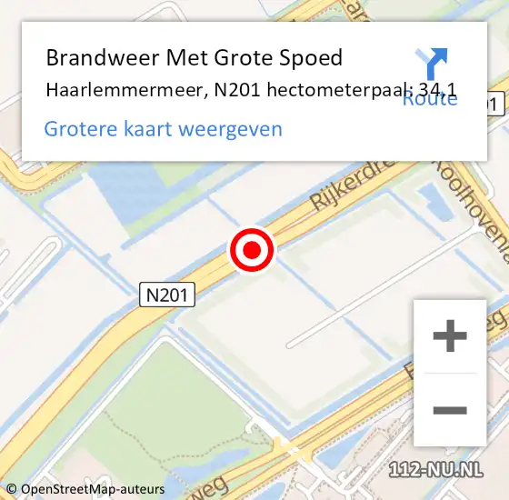 Locatie op kaart van de 112 melding: Brandweer Met Grote Spoed Naar Haarlemmermeer, N201 hectometerpaal: 34,1 op 6 juli 2024 14:53