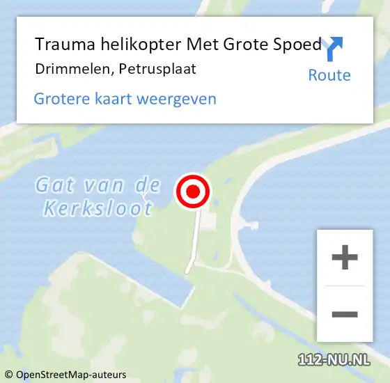 Locatie op kaart van de 112 melding: Trauma helikopter Met Grote Spoed Naar Drimmelen, Petrusplaat op 6 juli 2024 14:53