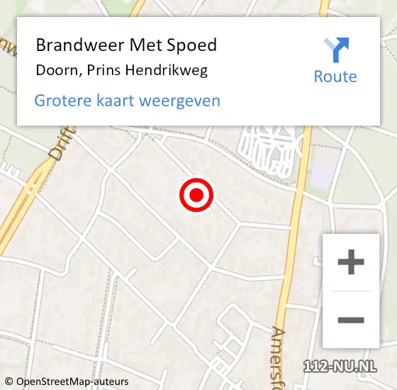 Locatie op kaart van de 112 melding: Brandweer Met Spoed Naar Doorn, Prins Hendrikweg op 6 juli 2024 14:58