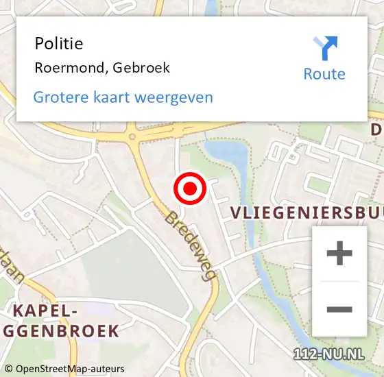 Locatie op kaart van de 112 melding: Politie Roermond, Gebroek op 6 juli 2024 15:09