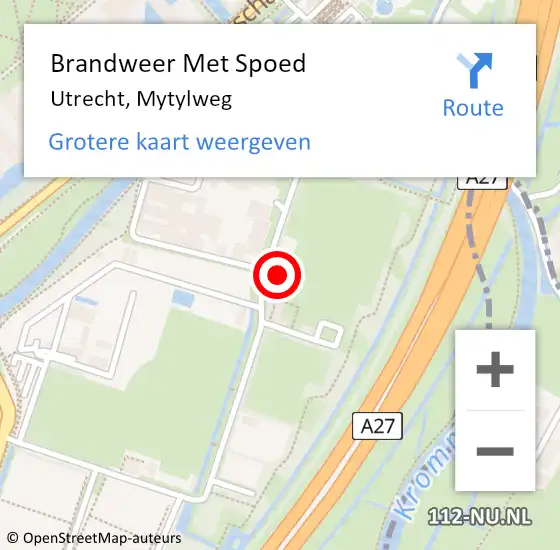 Locatie op kaart van de 112 melding: Brandweer Met Spoed Naar Utrecht, Mytylweg op 6 juli 2024 15:18