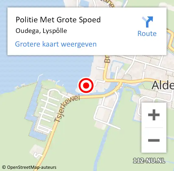 Locatie op kaart van de 112 melding: Politie Met Grote Spoed Naar Oudega, Lyspôlle op 6 juli 2024 15:23