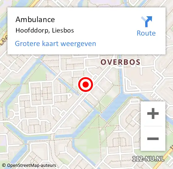 Locatie op kaart van de 112 melding: Ambulance Hoofddorp, Liesbos op 6 juli 2024 15:26