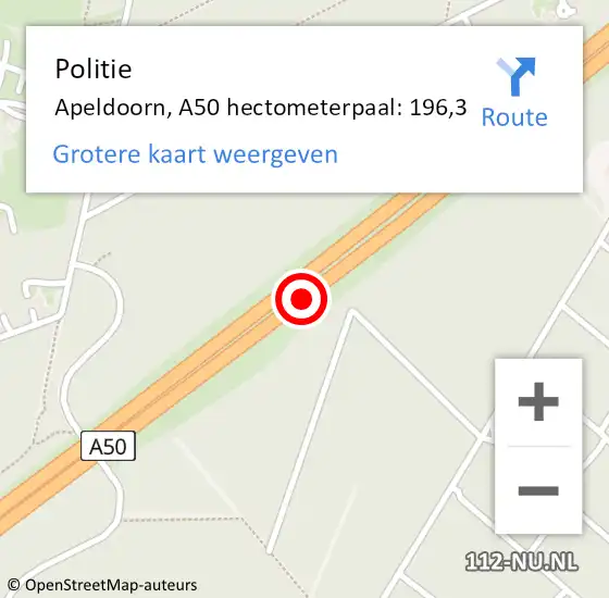 Locatie op kaart van de 112 melding: Politie Apeldoorn, A50 hectometerpaal: 196,3 op 6 juli 2024 15:31