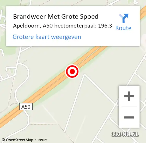 Locatie op kaart van de 112 melding: Brandweer Met Grote Spoed Naar Apeldoorn, A50 hectometerpaal: 196,3 op 6 juli 2024 15:32