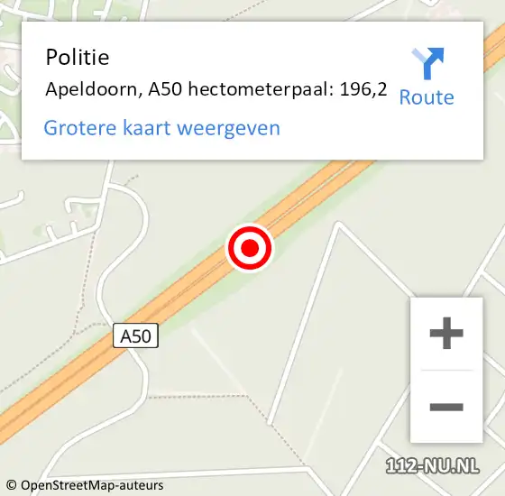 Locatie op kaart van de 112 melding: Politie Apeldoorn, A50 hectometerpaal: 196,2 op 6 juli 2024 15:33