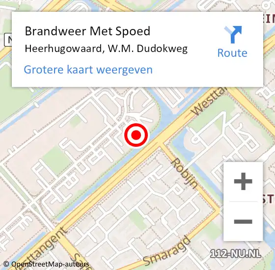 Locatie op kaart van de 112 melding: Brandweer Met Spoed Naar Heerhugowaard, W.M. Dudokweg op 6 juli 2024 15:34